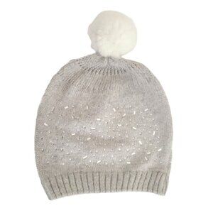 Grey Embellished Fashion Pom Pom Faux Fur Warm Fall Winter Beanie Hat Toque